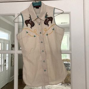 NWT Sz S Rock and Roll Cowgirl Cream color. Western Sleeveless Top! Details!